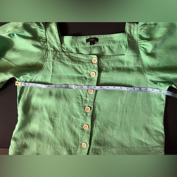 J.Crew 100% Linen Blouse Square Neck Balloon Sleeve Button Front Green Size XL - Picture 6 of 7